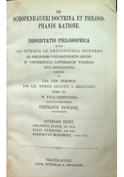 De Schopenhaueri Doctrina et Philosophandi Ratione