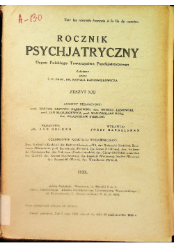 Rocznik Psychjatryczny Zeszyt XXI,  1933 r.