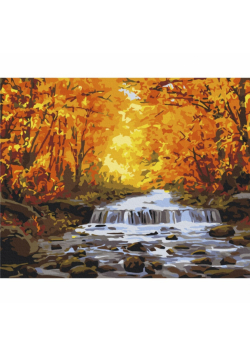 Malowanie po numerach BRUSHME 40x50 cm wodospad w jesiennych złoceniach
