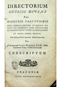 Directorium Officii Divini Pro Dioecesi Cracoviensi 1802 r.