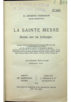 La  Sainte Messe Notes sur a Liturgie 1914r.