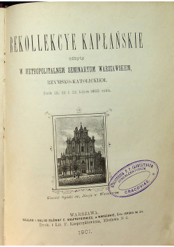 rekollekcye kapłańskie Dzień pierwszy 1901