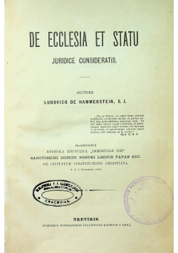 De Ecclesia et Statu juridice consideratis 1886 r.