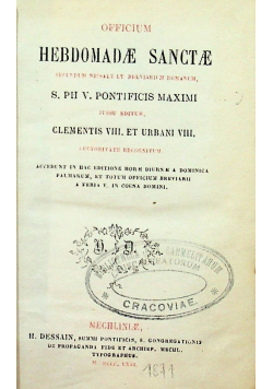 Officium Hebdomadae Sanctae 1871 r.