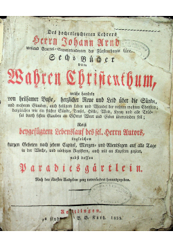 Wahren Christenthum / Einleifung / Paradiesgartlein 1833 r