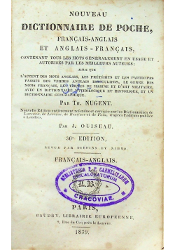 Nouveau Dictionnaire de Poche 1839 r.