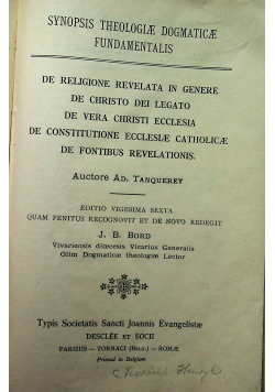Synopsis theologiae dogmaticae fundamentalis tom I 1949 r.