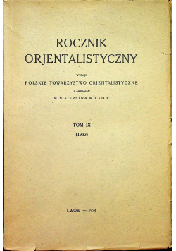 Rocznik orientalistyczny tom IX 1934 r.