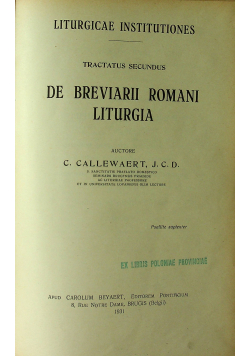 De Breviarii Romani Liturgia 1931 r.