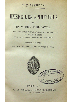 Exercices Spirituels de saint Ignace de Loyola 1904 r.