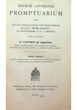 Sacrae Liturgiae Promptuarium Tom I 1913 r.