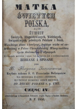 Matka Świętych Polska Część IV przedrukowane w 1850 r.