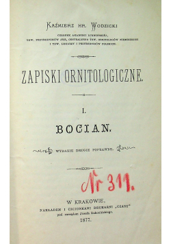 Zapiski ornitologiczne tom 1 Bocian 1877 r.