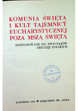 Komunia święta i kult tajemnic eucharystycznej poza mszą świętą