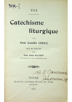 Catechisme liturgique 1920 r