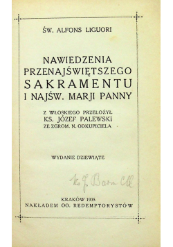 Nawiedzenia przenajświętszego Sakramentu i Najśw Marji Panny 1935 r.