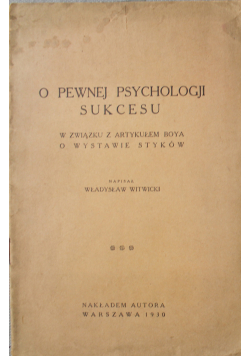 O pewnej psychologji sukcesu 1930r