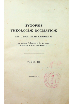 Synopsis theologiae dogmaticae Tomuss III 1930 r