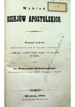 Wykład dziejów apostolskich Poszyt I i inne ok 1846 r