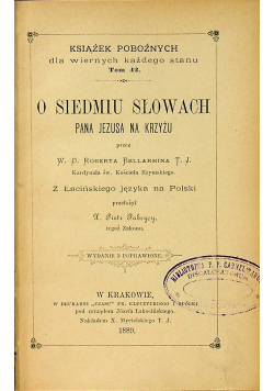 O siedmiu słowach Pana Jezusa na krzyżu 1889r
