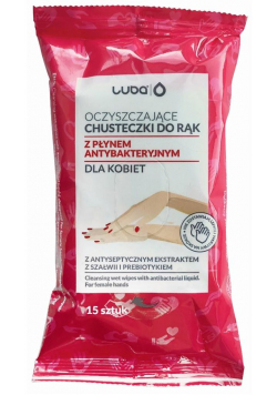 Chusteczki do rąk dla kobiet z płynem antybakter.
