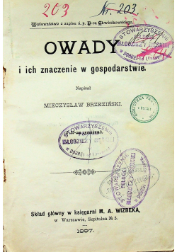 Owady i ich znaczenie w gospodarstwie 1897 r.