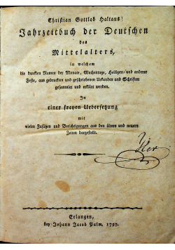 Jahrzeitbuch der Deutschen des Mittelalters 1797 r.