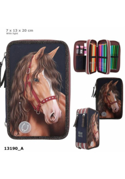 Piórnik 3-komorowy z wyposażeniem LED Miss Melody Glitter Horse 13190A