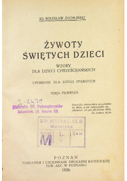 Żywoty Świętych Dzieci 1926 r.