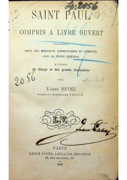 Saint Paul Compris a Livre Ouvert 1876 r.