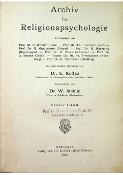 Archiv fur Religionspsychologie Erster Band 1914 r.