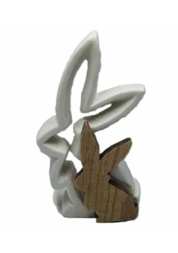 Figurka zając eko ceramika+drewno 15,5x4x16cm
