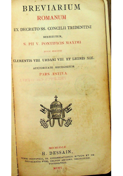 Breviarium Romanum Ex Decreto SS Concilii Tridentini  Pars Aesitiva 1910 r