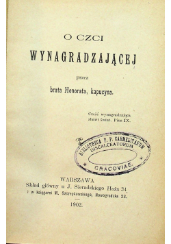 O czci Wynagradzającej 1902 r.
