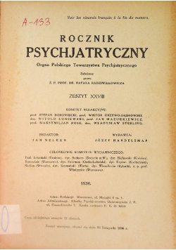 Rocznik psychjatryczny zeszyt XXVII 1936 r.