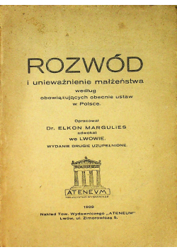 Rozwód i unieważnienie małżeństwa 1929 r.