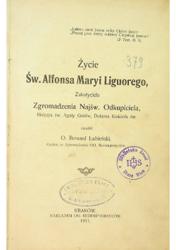 Życie Św. Alfonsa Maryi Liguorego 1911 r.