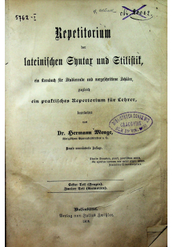 Repetitorium der lateinifchen Schantar und Stilifif 1908 r