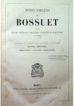 Oeuvres completes De Bossuet Tome Premier 1862 r.