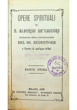 Opere Spirituali Parte Prima 1878 r.