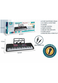 Organy 61 klawiszy z mikrofonem, ładowarka USB