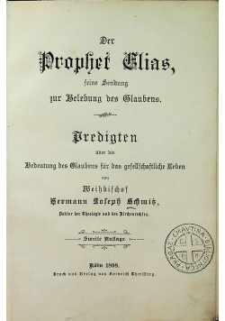 Der Prophet Elias  seine Sendung zur Belebung des Glaubens 1898r