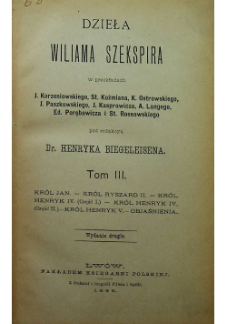 Dzieła Wiliama Szekspira tom 3 1895 r.
