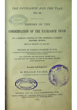 History of the condemnation of the Patriarch Nicon 1873 r.