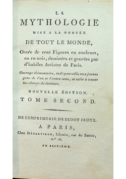 La Mythologie Mise a La Portee Tome Second 1798 r.