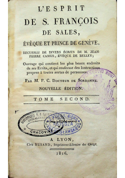 Lesprit de S Francois de sales Tome second 1816 r
