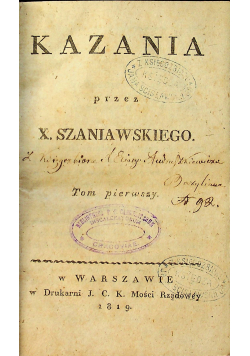 Kazania przez X. Szaniawskiego 1879 r