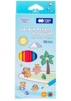 Kredki drewniane trójkątne Yummy Yum Kapibara 12 kolorów Happy Color