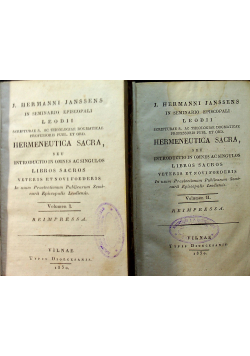 Hermeneutica sacra seu introductio in omnes ac  singulos libros sacros 2 tomy 1830 r.