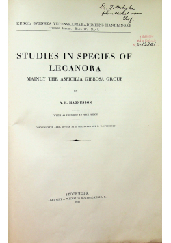 Studies in species of lacanora 1939r